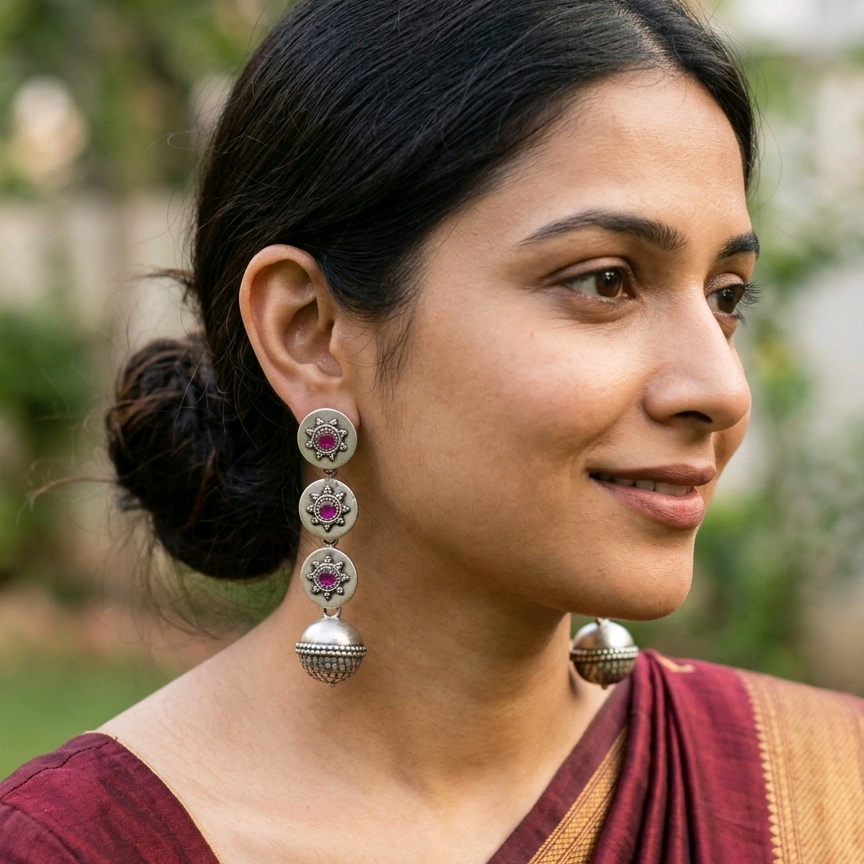 Silver Multi- Tiered Long Danglers 